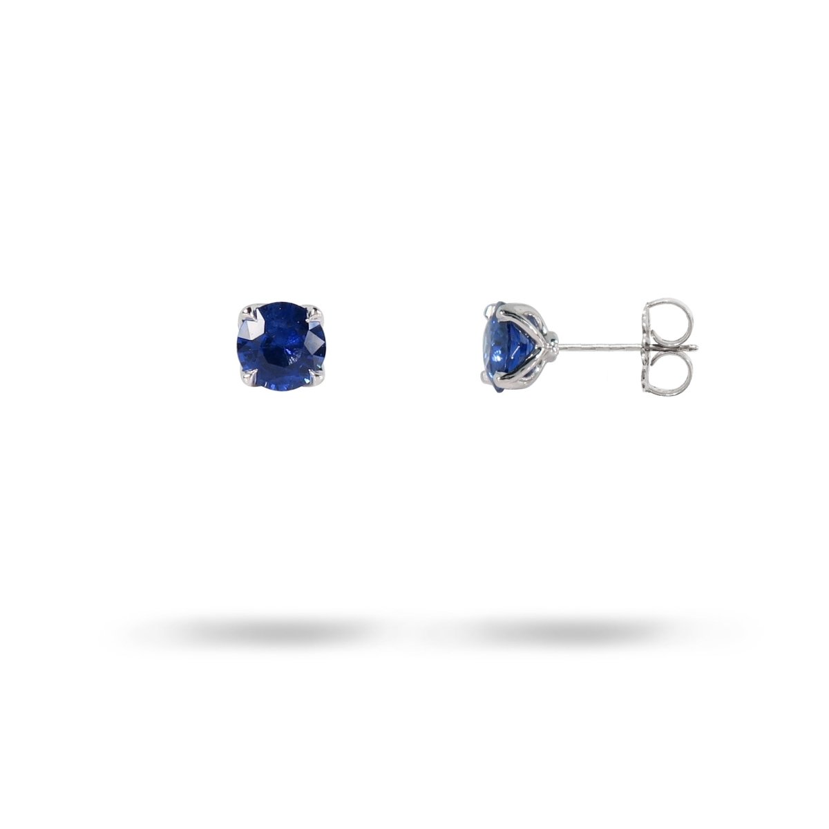 BLOSSOM STUD WITH ROUND BLUE SAPPHIRE IN 14K WHITE GOLD - 