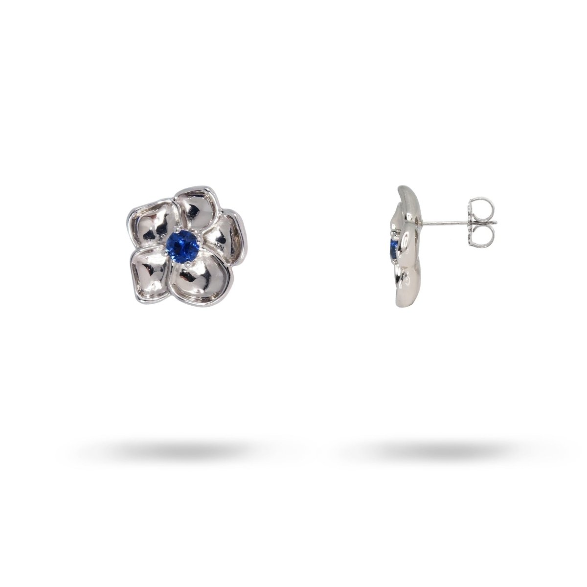 STRAWBERRY BLOSSOM STUD WITH BLUE SAPPHIRE IN 14K WHITE GOLD - EARRINGS