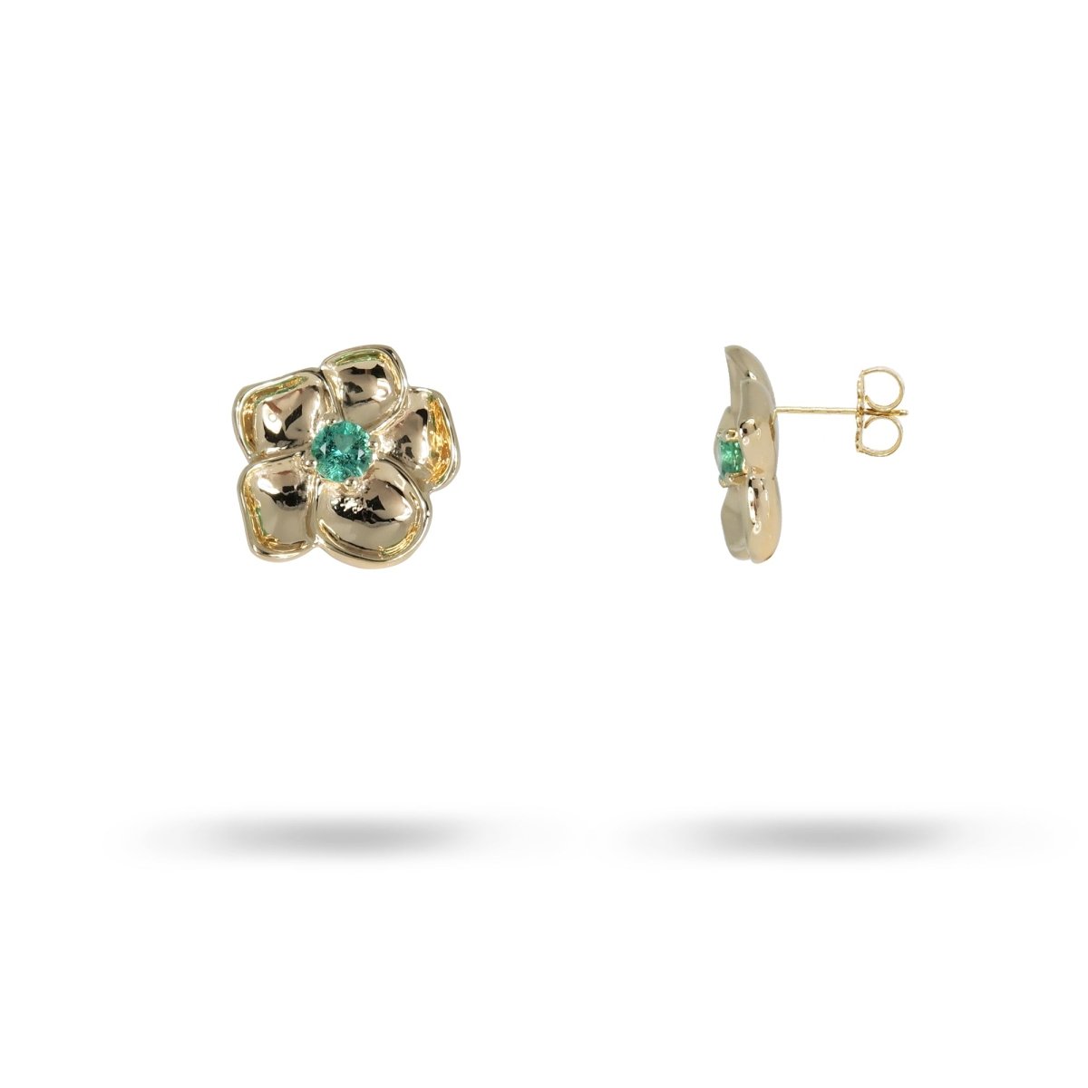 STRAWBERRY BLOSSOM STUD WITH EMERALD IN 14K YELLOW GOLD - EARRINGS