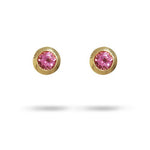 LOTUS BEZEL PINK TOURMALINE EARRINGS IN YELLOW GOLD - EARRINGS