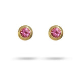 LOTUS BEZEL PINK TOURMALINE EARRINGS IN YELLOW GOLD - EARRINGS