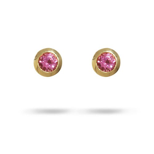 LOTUS BEZEL PINK TOURMALINE EARRINGS IN YELLOW GOLD - EARRINGS