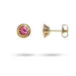 LOTUS BEZEL PINK TOURMALINE EARRINGS IN YELLOW GOLD - EARRINGS