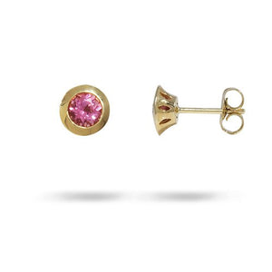 LOTUS BEZEL PINK TOURMALINE EARRINGS IN YELLOW GOLD - EARRINGS