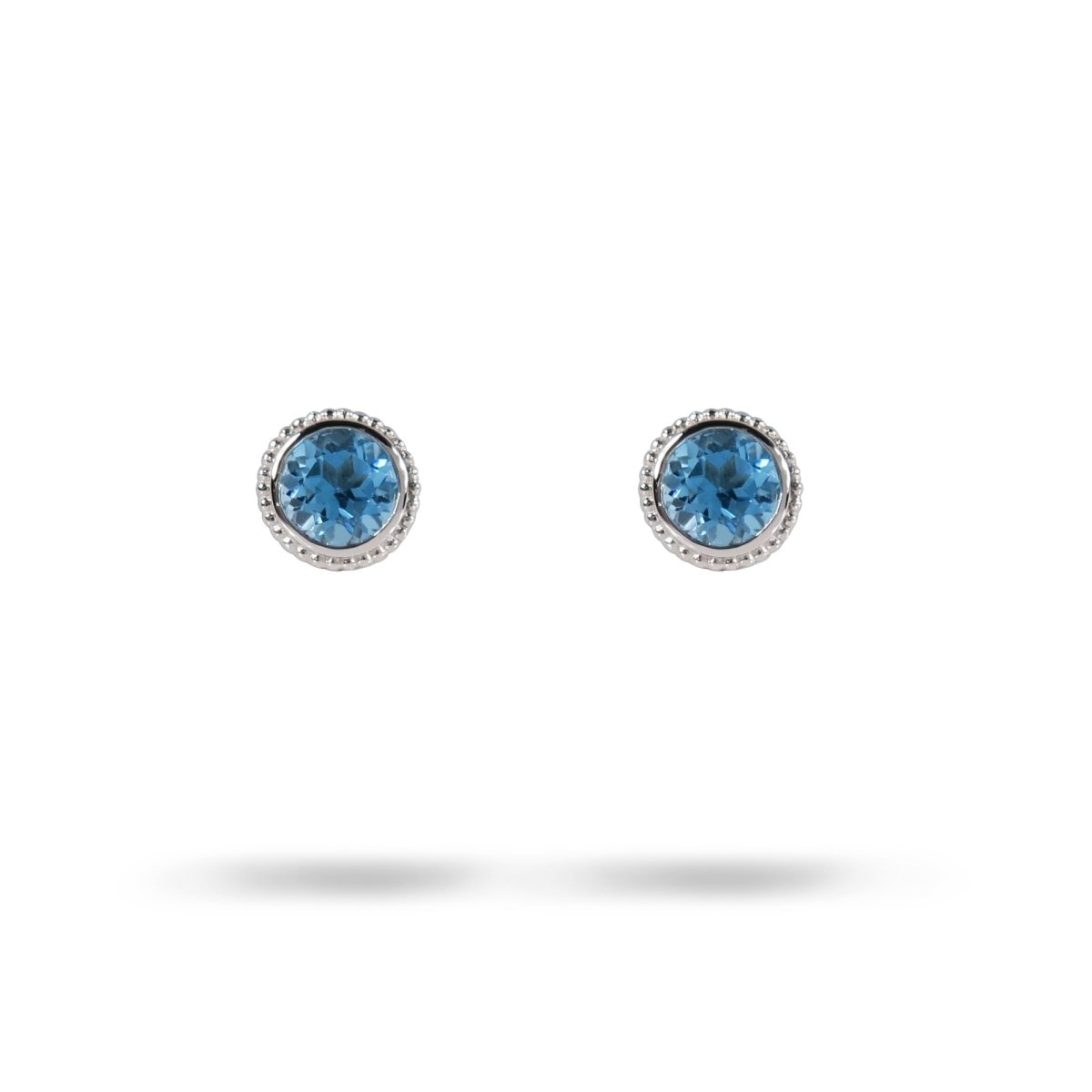 TESSA STUD EARRINGS WITH 6.5MM SWISS BLUE TOPAZ IN WHITE GOLD - EARRINGS
