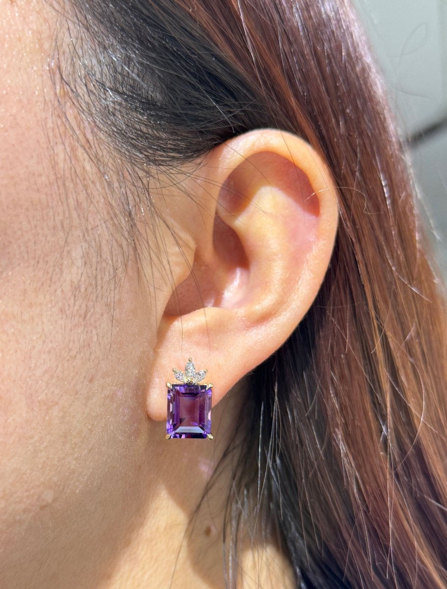 AMETHYST AND DIAMOND BOW EARRINGS - EARRINGS