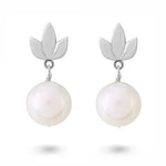 LOTUS DROP EARRINGS WITH WHITE PEARL IN 14K WHITE GOLD - 