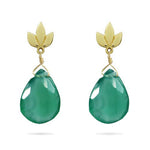 LOTUS DROP STUDS WITH GREEN ONYX IN YELLOW GOLD - EARRINGS