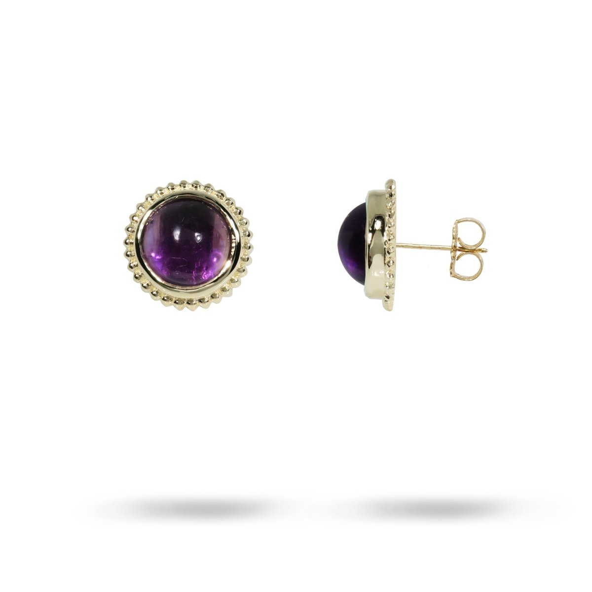 TESSA CABOCHON STYLE STUD EARRINGS WITH AMETHYST - EARRINGS