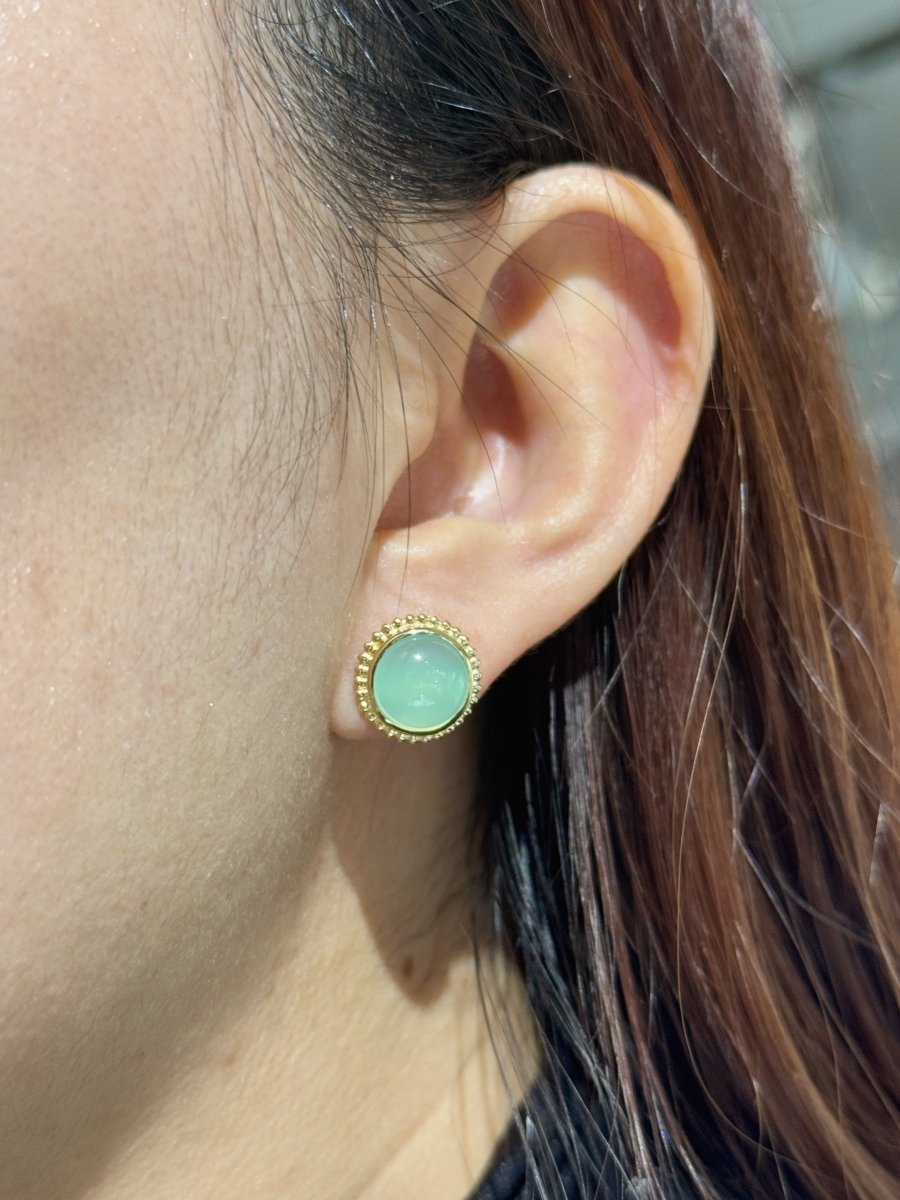 TESSA CABOCHON STYLE STUD EARRINGS WITH CHALCEDONY - EARRINGS