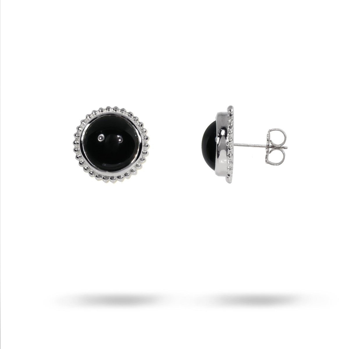 TESSA CABOCHON STYLE STUD EARRINGS WITH ONYX - EARRINGS