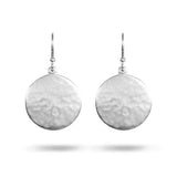 HAMMERED DISC DROP EARRINGS IN STERLING SILVER MATTE FINISH