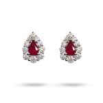 PEAR RUBY & DIAMOND HALO STUD EARRINGS - EARRINGS