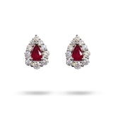 PEAR RUBY & DIAMOND HALO STUD EARRINGS - EARRINGS