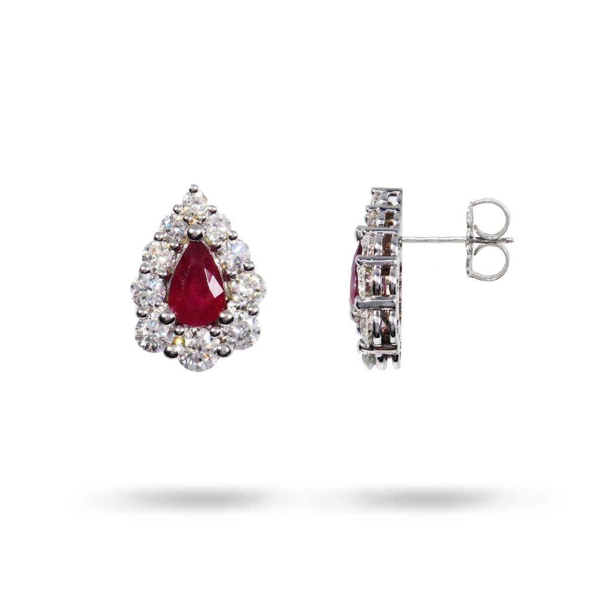 PEAR RUBY & DIAMOND HALO STUD EARRINGS - EARRINGS