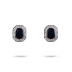 BLUE SAPPHIRE & DIAMOND HALO STUD EARRINGS IN 14K WHITE GOLD - EARRINGS