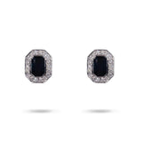 BLUE SAPPHIRE & DIAMOND HALO STUD EARRINGS IN 14K WHITE GOLD - EARRINGS