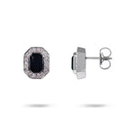 BLUE SAPPHIRE & DIAMOND HALO STUD EARRINGS IN 14K WHITE GOLD - EARRINGS