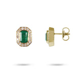 EMERALD & DIAMOND HALO STUD EARRINGS IN 18K YELLOW GOLD - EARRINGS