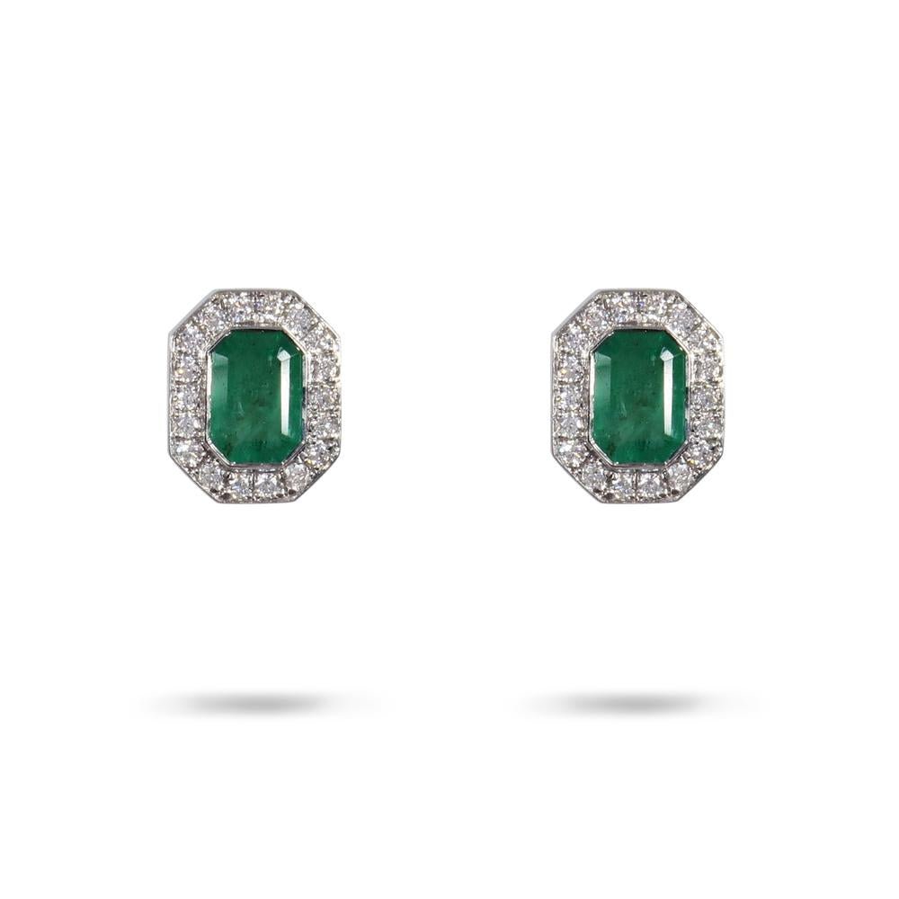 EMERALD & DIAMOND HALO STUD EARRINGS - EARRINGS