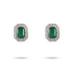 EMERALD & DIAMOND HALO STUD EARRINGS - EARRINGS