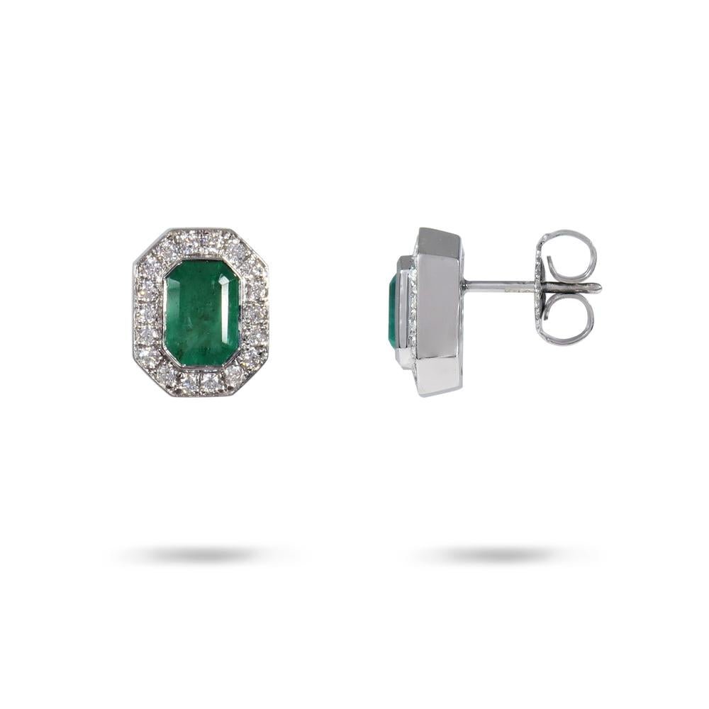 EMERALD & DIAMOND HALO STUD EARRINGS - EARRINGS