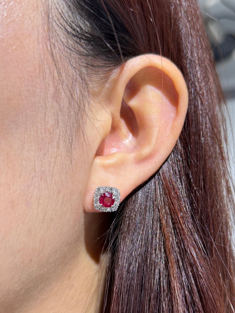 COUNTESS RUBY DIAMOND HALO EARRING IN PLATINUM - 