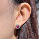 COUNTESS RUBY DIAMOND HALO EARRING IN PLATINUM - 
