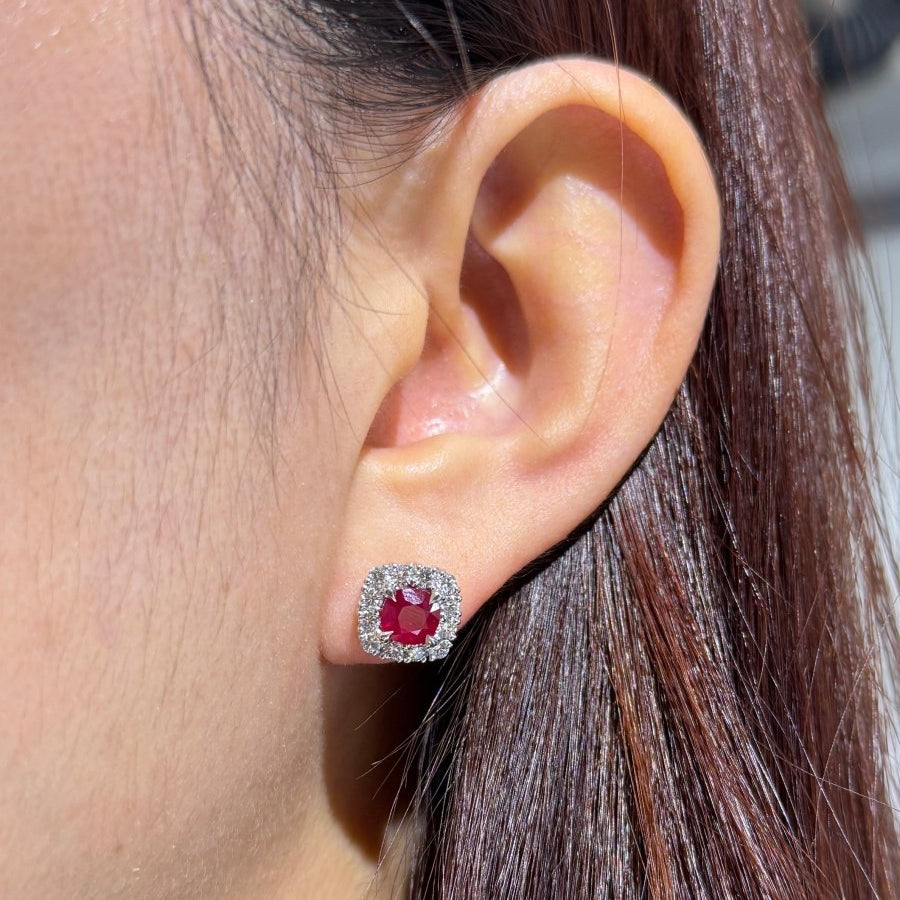 COUNTESS RUBY DIAMOND HALO EARRING IN PLATINUM - 