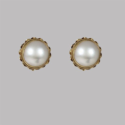 MABE PEARL TWIST EARRING IN 14K YELLOW GOLD - ESTATE & VINTAGE JEWELLERY