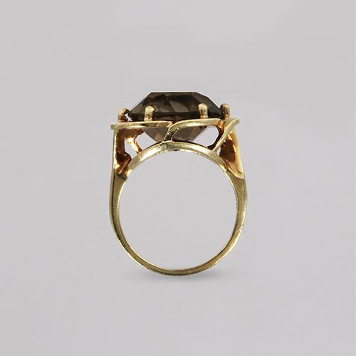 SMOKY QUARTZ RING IN 10K YELLOW GOLD - 