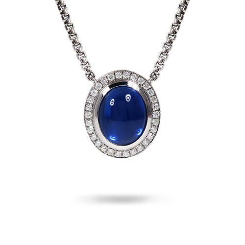 CABOCHON BLUE SAPPHIRE DIAMOND NECKLACE - 