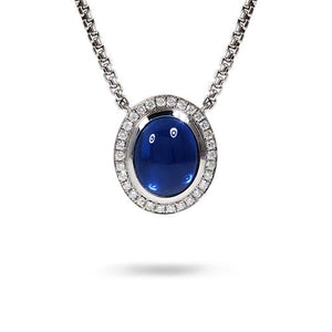 CABOCHON BLUE SAPPHIRE DIAMOND NECKLACE - 