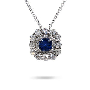 CUSHION COUNTESS BLUE SAPPHIRE PENDANT IN WHITE GOLD - NECKLACES