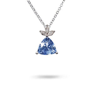 TRILLION BOW NECKLACE WITH BLUE SAPPHIRE IN 14K WHITE GOLD - NECKLACES