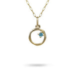 ORGANIC CIRCLE WITH BLUE ZIRCON IN YELLOW GOLD - NECKLACES