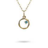 ORGANIC CIRCLE WITH BLUE ZIRCON IN YELLOW GOLD - NECKLACES