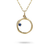 15MM ORGANIC CIRCLE WITH BLUE SAPPHIRE IN YELLOW GOLD