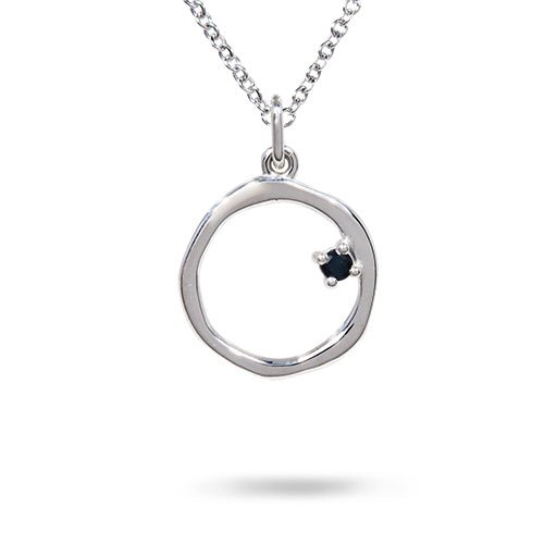 ORGANIC CIRCLE WITH BLACK DIAMOND IN STERLING SILVER RIGHT - NECKLACES