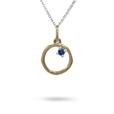 12MM ORGANIC CIRCLE WITH BLUE SAPPHIRE IN 14K YELLOW GOLD - NECKLACES
