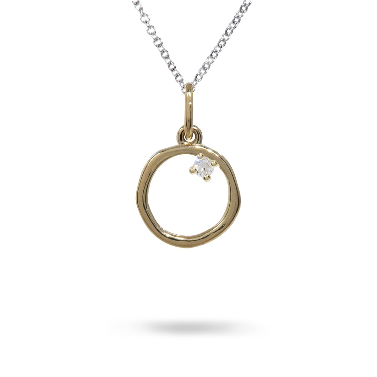 12MM ORGANIC CIRCLE WITH DIAMOND IN 14K YELLOW GOLD - NECKLACES