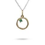 12MM ORGANIC CIRCLE WITH EMERALD IN 14K YELLOW GOLD - NECKLACES