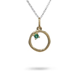 12MM ORGANIC CIRCLE WITH EMERALD IN 14K YELLOW GOLD - NECKLACES