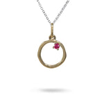 12MM ORGANIC CIRCLE WITH RUBY IN 14K YELLOW GOLD - NECKLACES