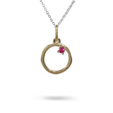 12MM ORGANIC CIRCLE WITH RUBY IN 14K YELLOW GOLD - NECKLACES