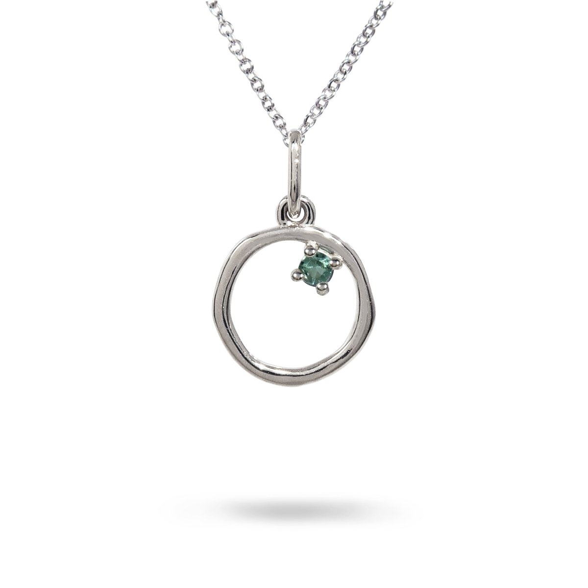 12MM ORGANIC CIRCLE WITH BLUE TOURMALINE IN STERLING SILVER - NECKLACES