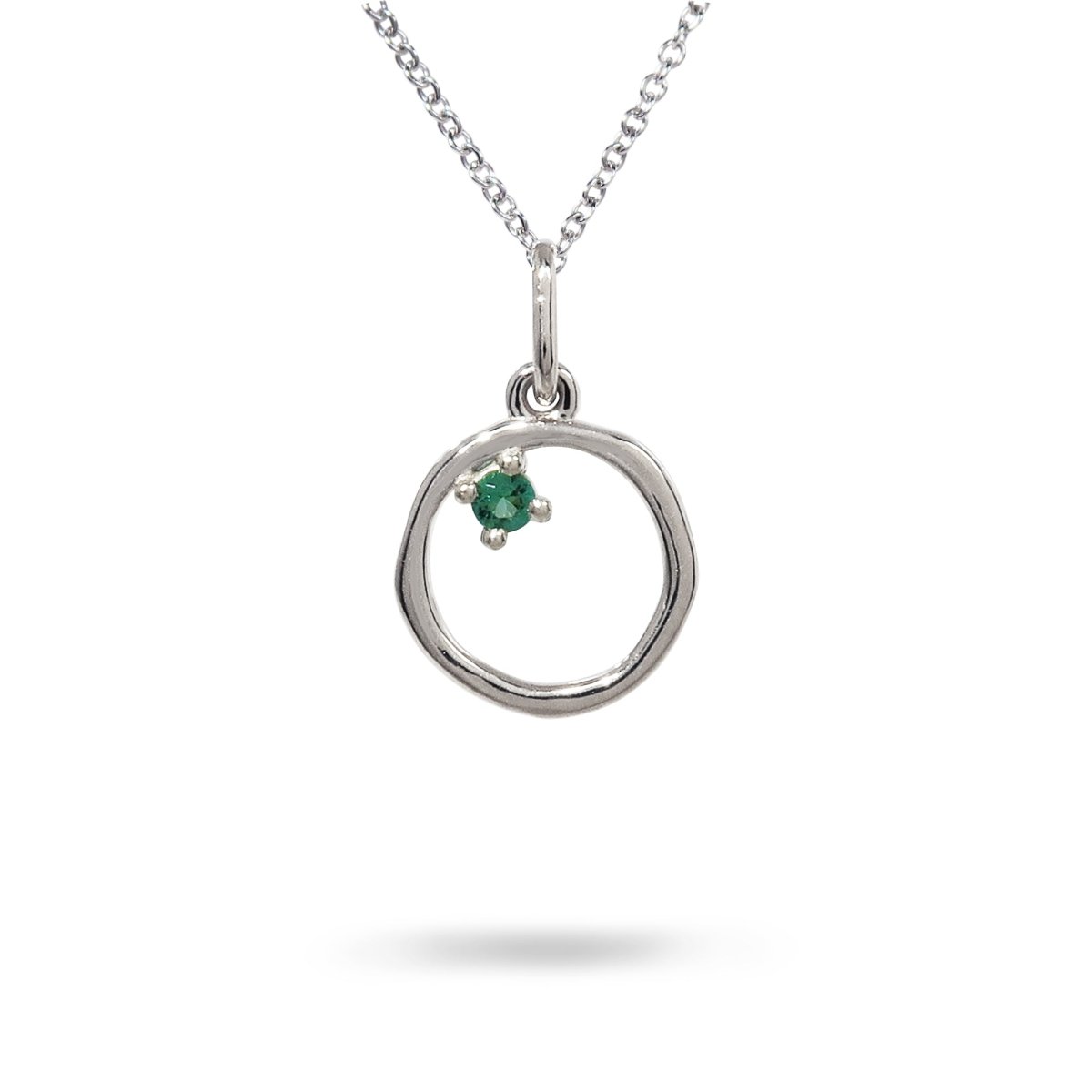 12MM ORGANIC CIRCLE WITH EMERALD IN STERLING SILVER LEFT - NECKLACES