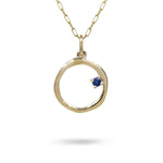 15MM ORGANIC CIRCLE WITH BLUE SAPPHIRE IN YELLOW GOLD - NECKLACES