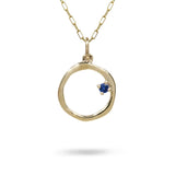 15MM ORGANIC CIRCLE WITH BLUE SAPPHIRE IN YELLOW GOLD - NECKLACES