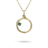 15MM ORGANIC CIRCLE WITH EMERALD IN 14K YELLOW GOLD - NECKLACES